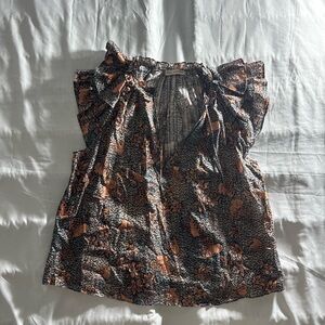 Ulla Johnson Black and Brown Floral Ruffle-Sleeve Blouse